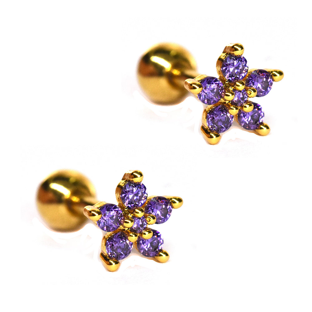 2 Pack Stainless steel gold plated purple CZ flower piercing - SSVBJ6130B