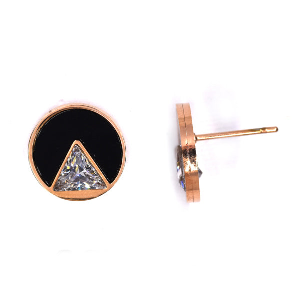 Stainless steel rose gold and black round cubic zirconia stud - SSVE8369