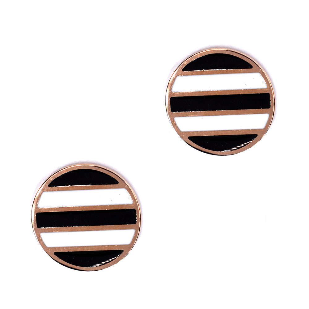 Stainless steel black and white stripe circle stud - SSVE8443