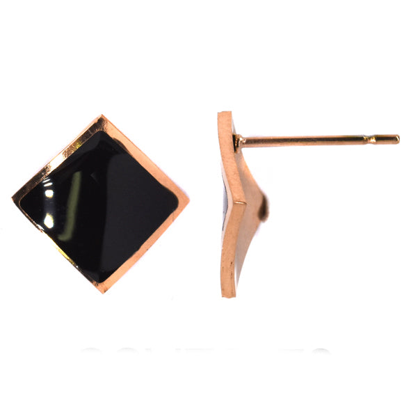 Stainless steel rose gold curved square stud - SSVE8472