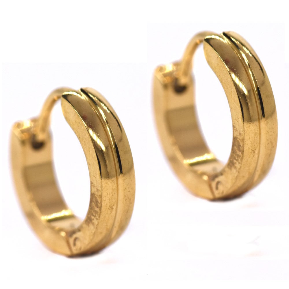 Stainless steel gold plated one lined huggie - SSVE9160-5