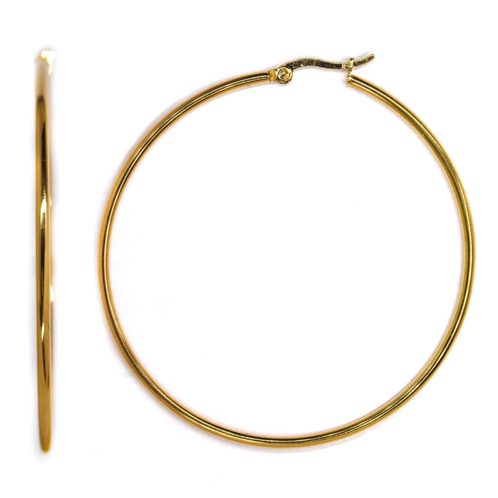 Stainless steel plain gold 60mm Hoop earrings - SSVE9161-5