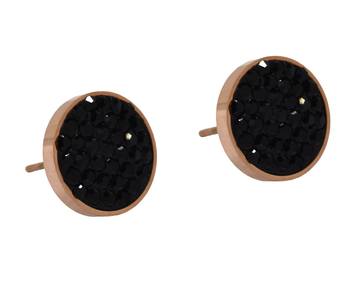 Stainless steel rose gold black encrusted stud - SSVE9292
