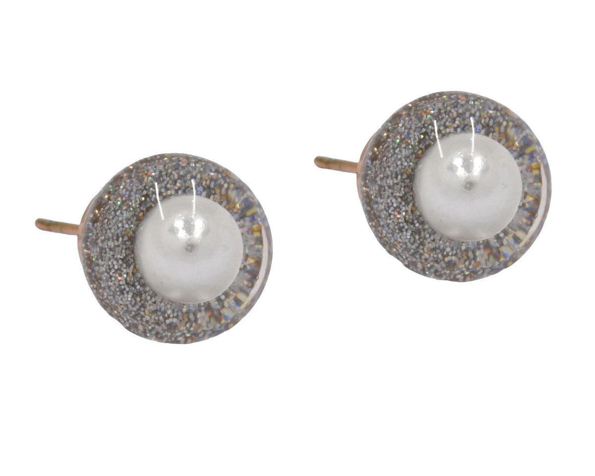Stainless steel rose gold glitter pearl stud - SSVE9295