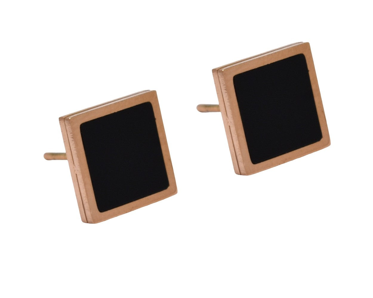 Stainless steel black square rose stud - SSVE9296