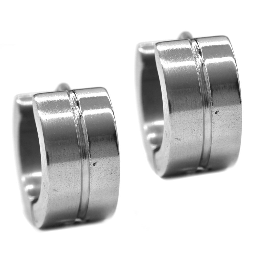 Stainless steel Broad line engraved huggie - SSVE9851A