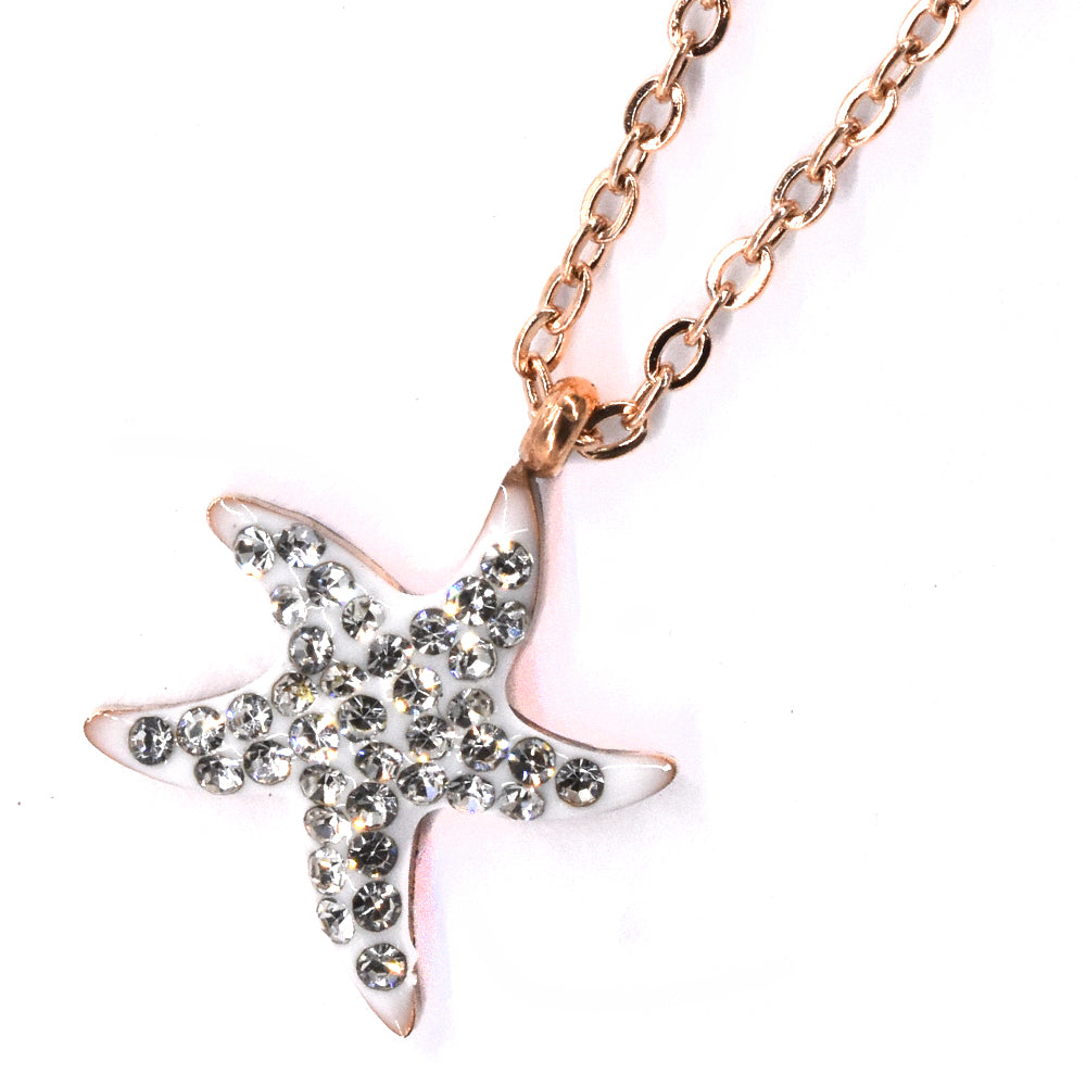 Stainless steel Cubic Zirconia starfish rose gold plated necklace - SSVN6317