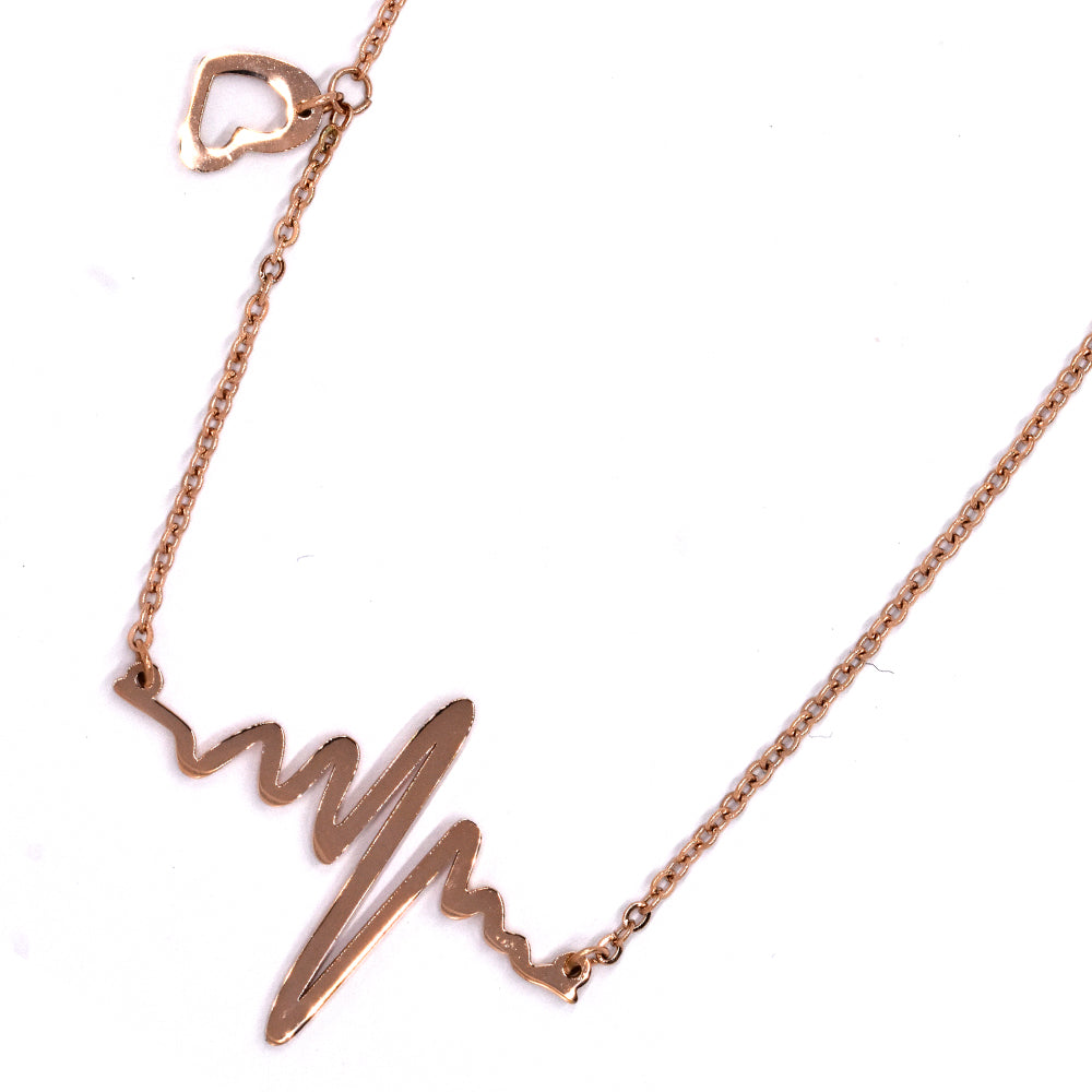 Stainless steel heartbeat rose gold necklace - SSVN7128