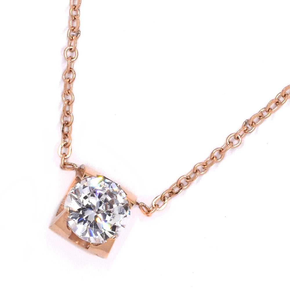 Stainless steel square Cubic Zirconia rose gold plated necklace - SSVN9664