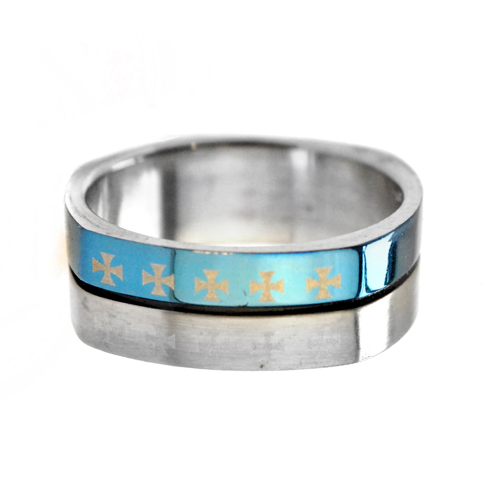 Stainless steel matte and blue plated band ring - SSVR2109