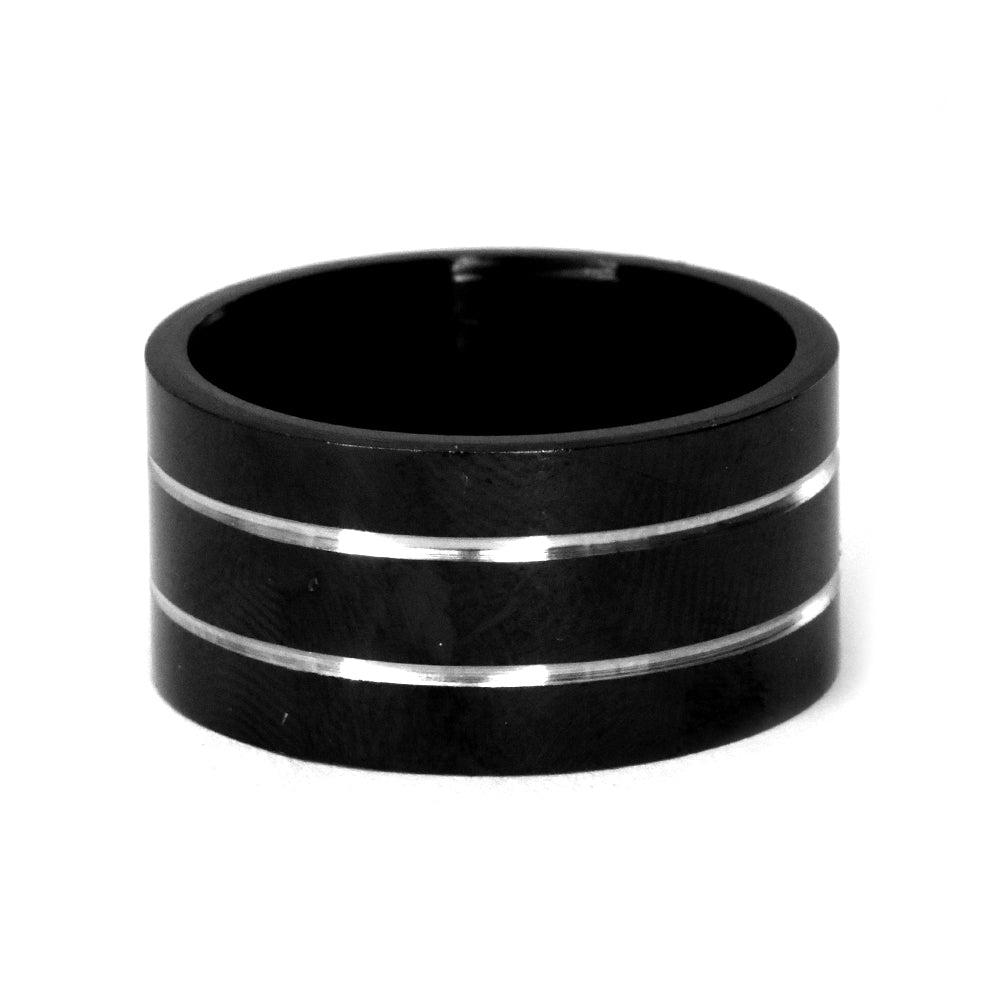 Stainless steel black plated Stainless steel stripe broad ring - SSVR6254