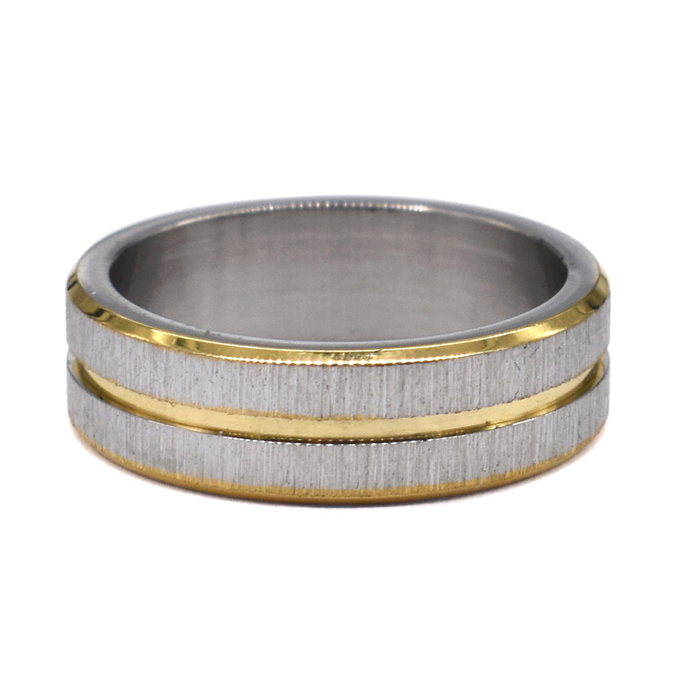 Stainless steel and gold matt band ring