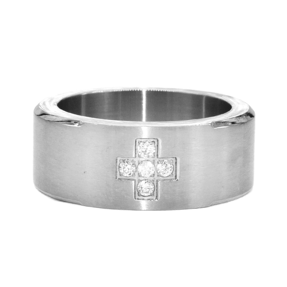 Stainless steel Cubic Zirconia cross ring - SSXR073
