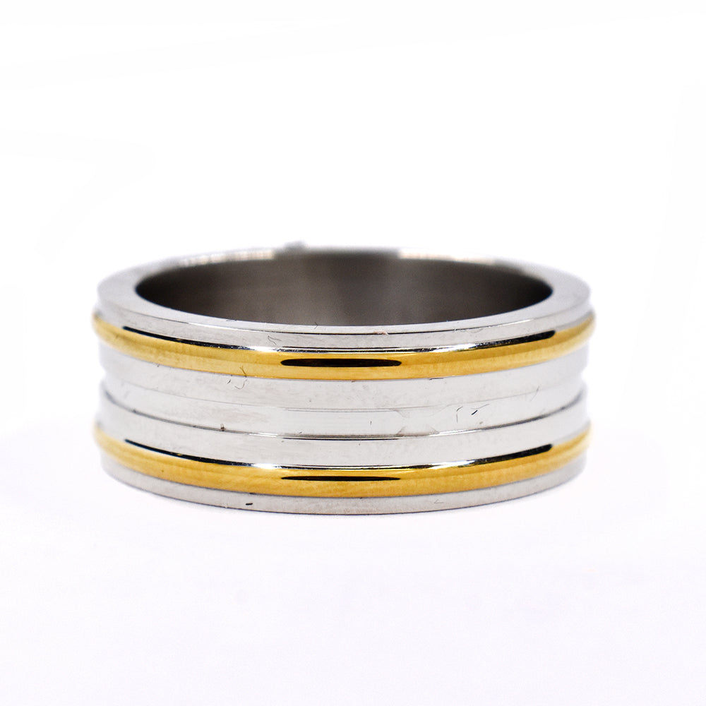 Stainless steel Gold edge striped ring - SSXR097