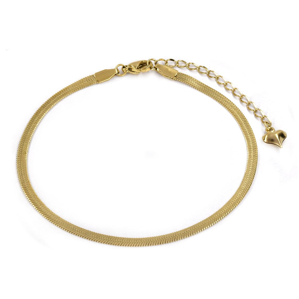 SSYA4464 - Stainless 21cm + 5cm x 3mm herringbone anklet