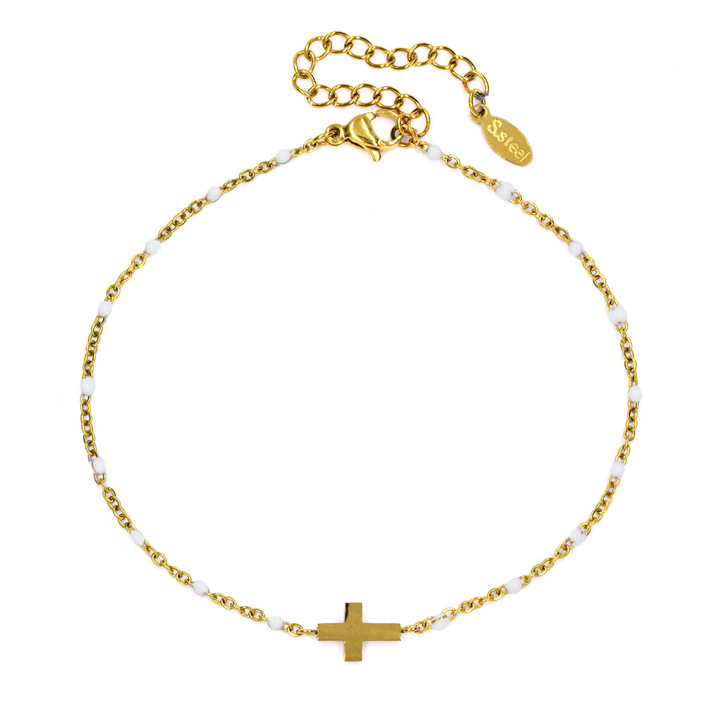 Stainless steel bead and cross anklet - SSYA4718