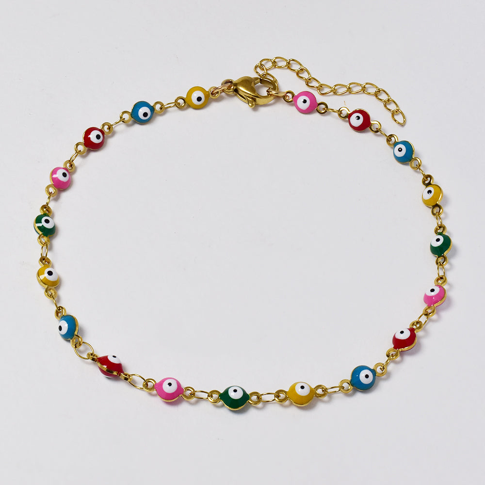Stainless steel Evil eye multi colour anklet 20cm+4cm - SSYA4926