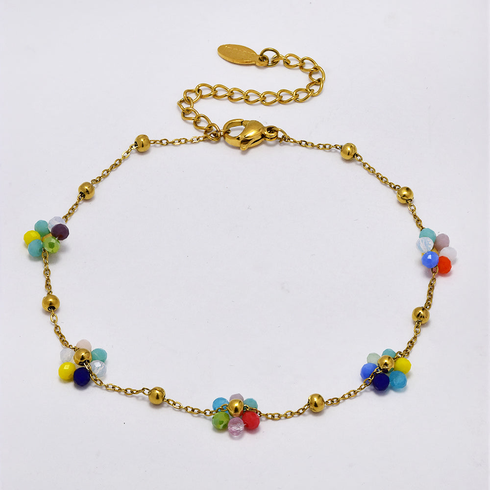 Stainless steel colour flower beaded anklet - SSYA5177