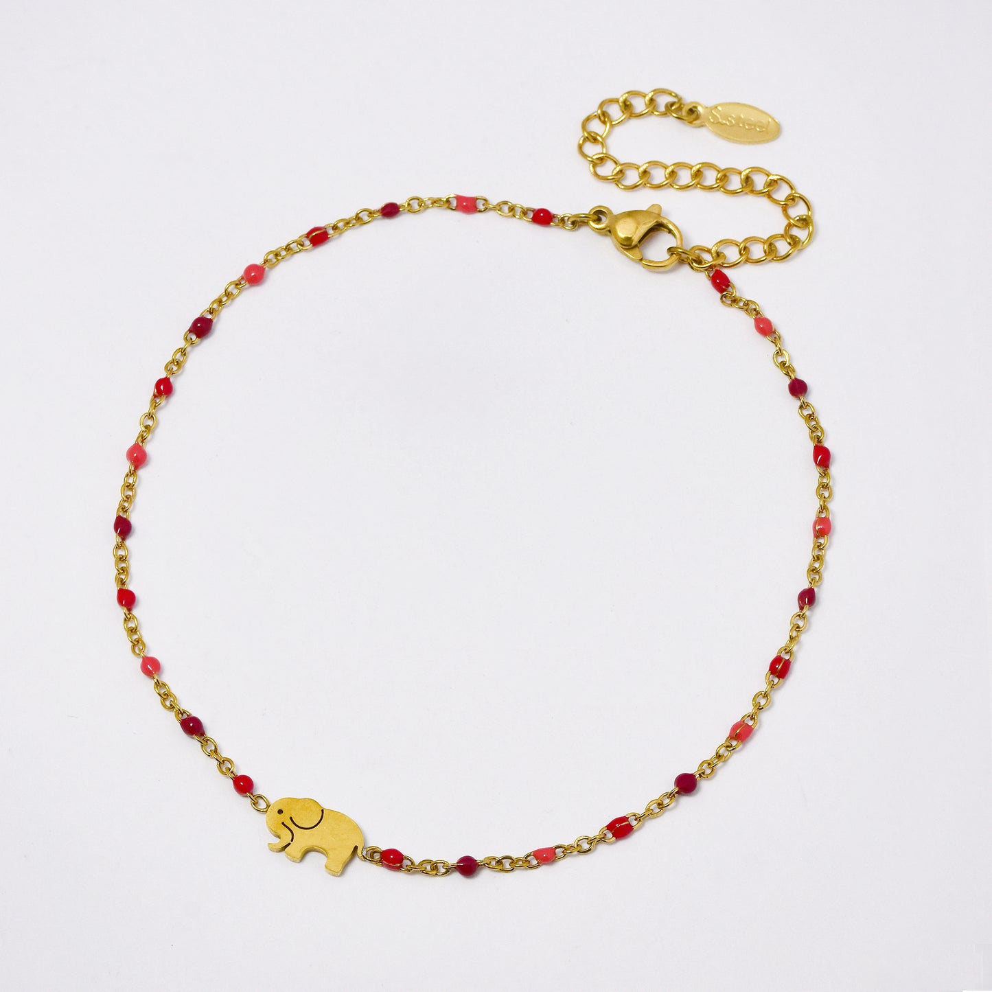 Stainless steel 19+5cm elephant charm enamel bead anklet - SSYA5330