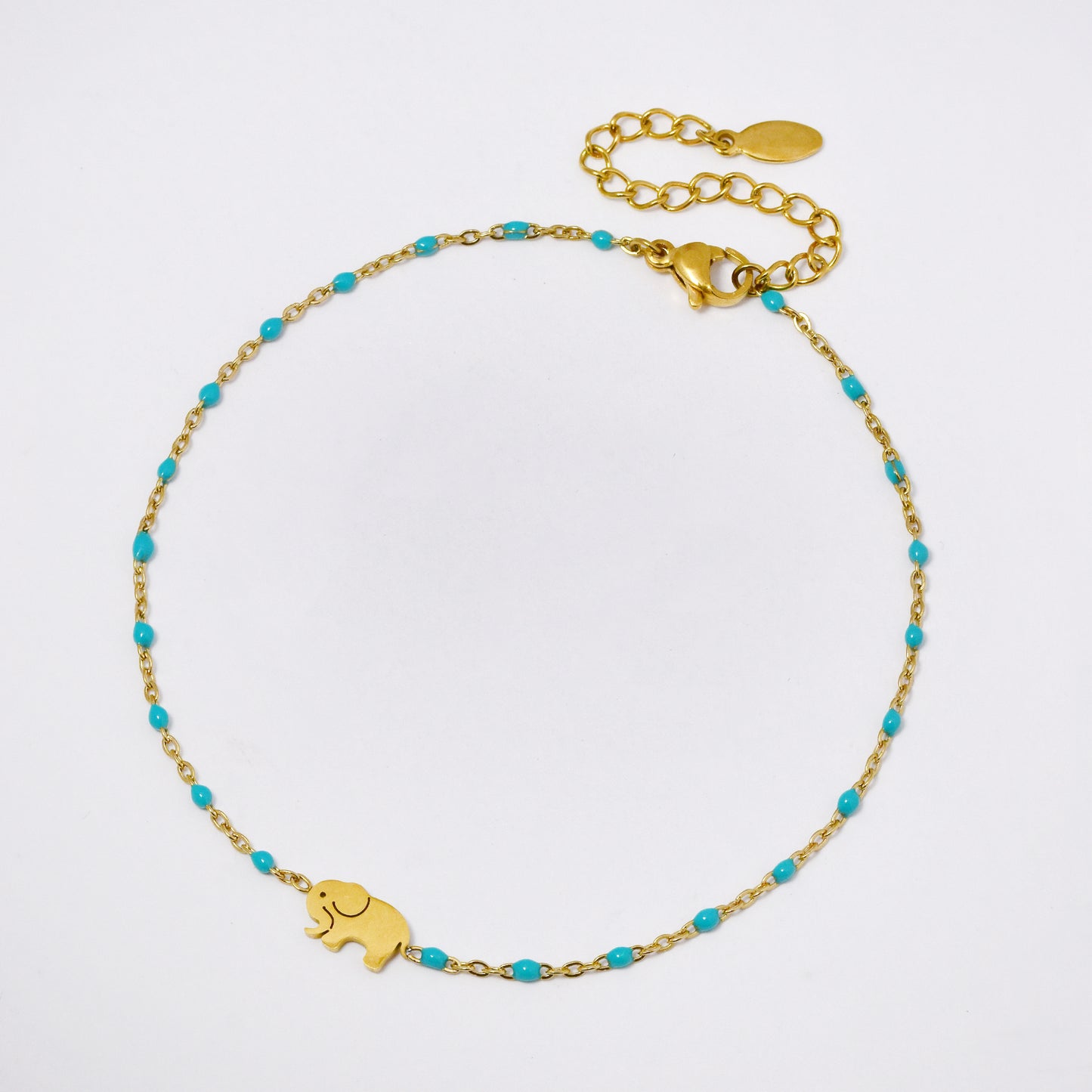 Stainless steel 19+5cm elephant charm enamel bead anklet - SSYA5330
