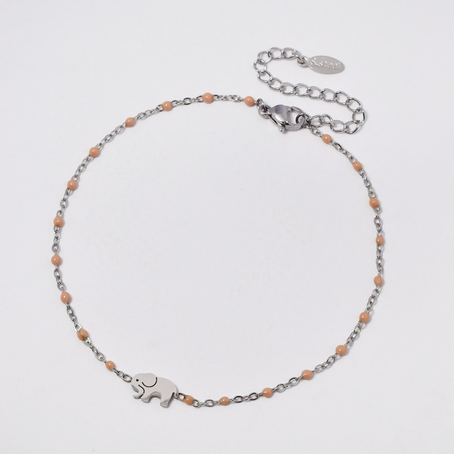 Stainless steel 19+5cm elephant charm enamel bead anklet - SSYA5330
