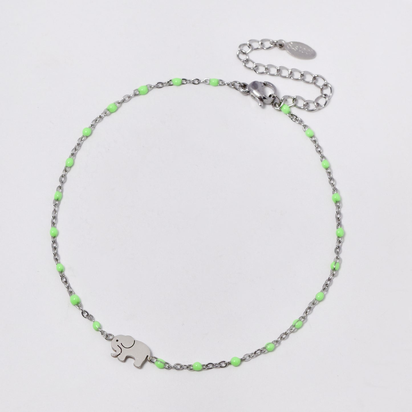 Stainless steel 19+5cm elephant charm enamel bead anklet - SSYA5330