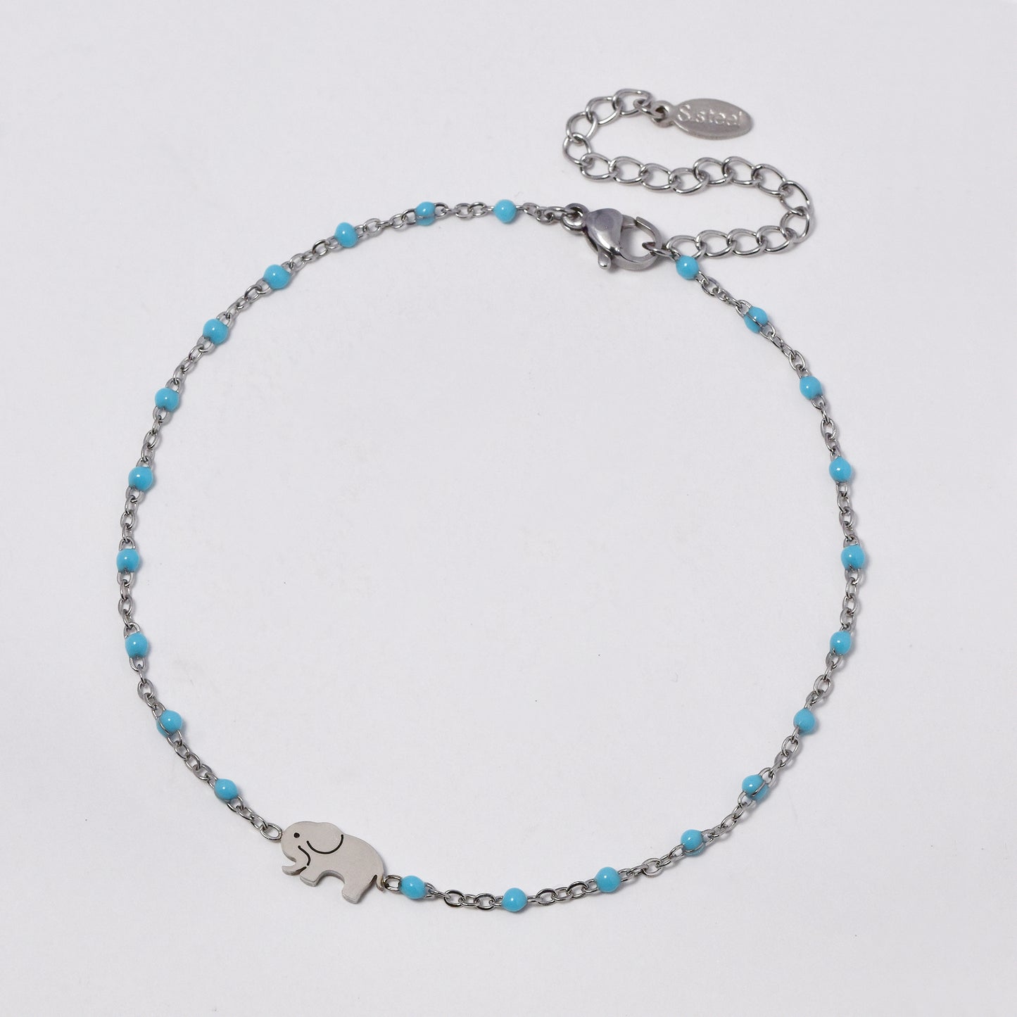 Stainless steel 19+5cm elephant charm enamel bead anklet - SSYA5330
