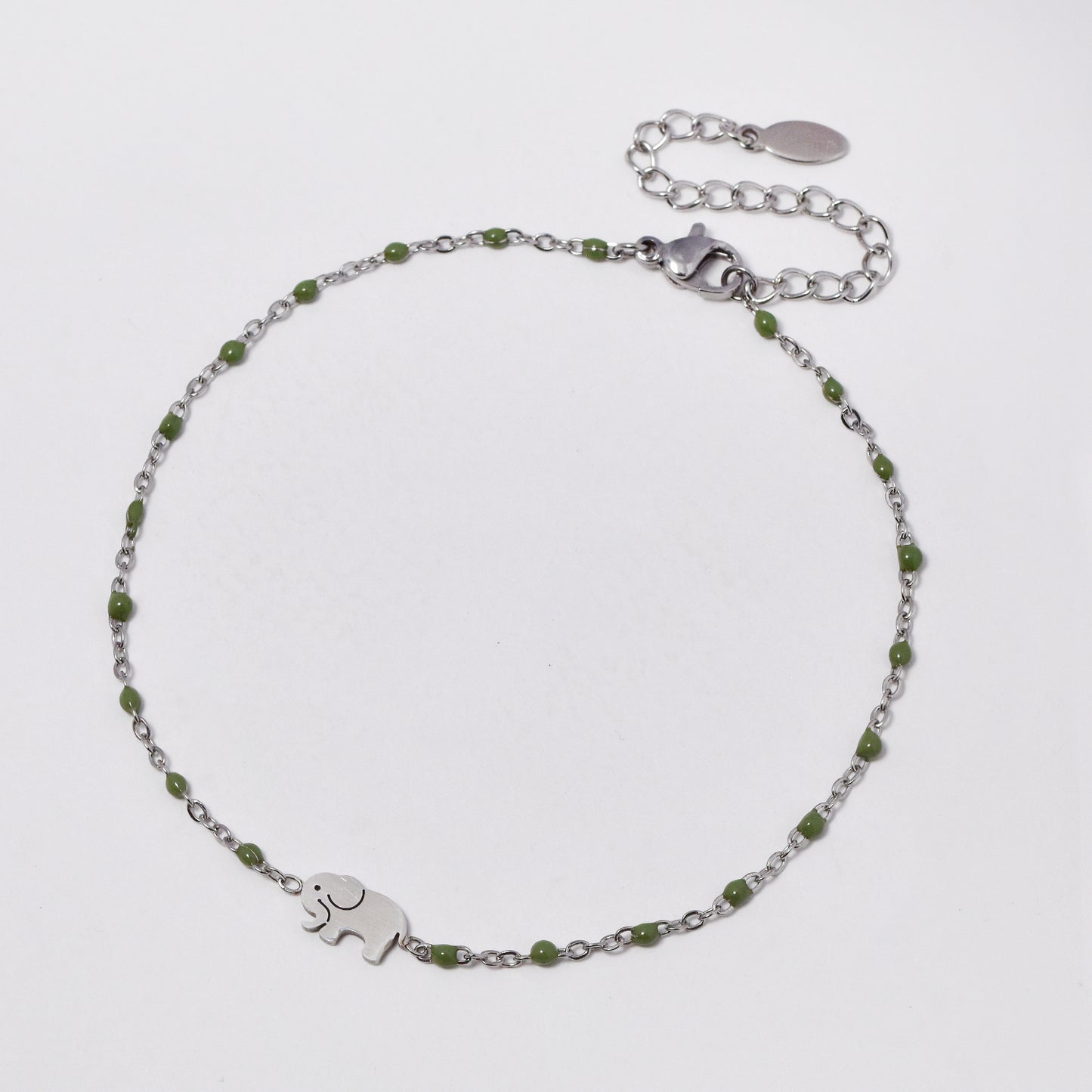 Stainless steel 19+5cm elephant charm enamel bead anklet - SSYA5330
