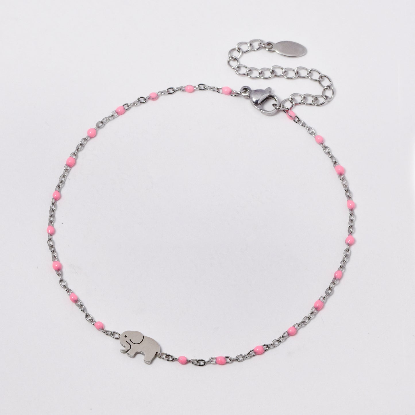 Stainless steel 19+5cm elephant charm enamel bead anklet - SSYA5330