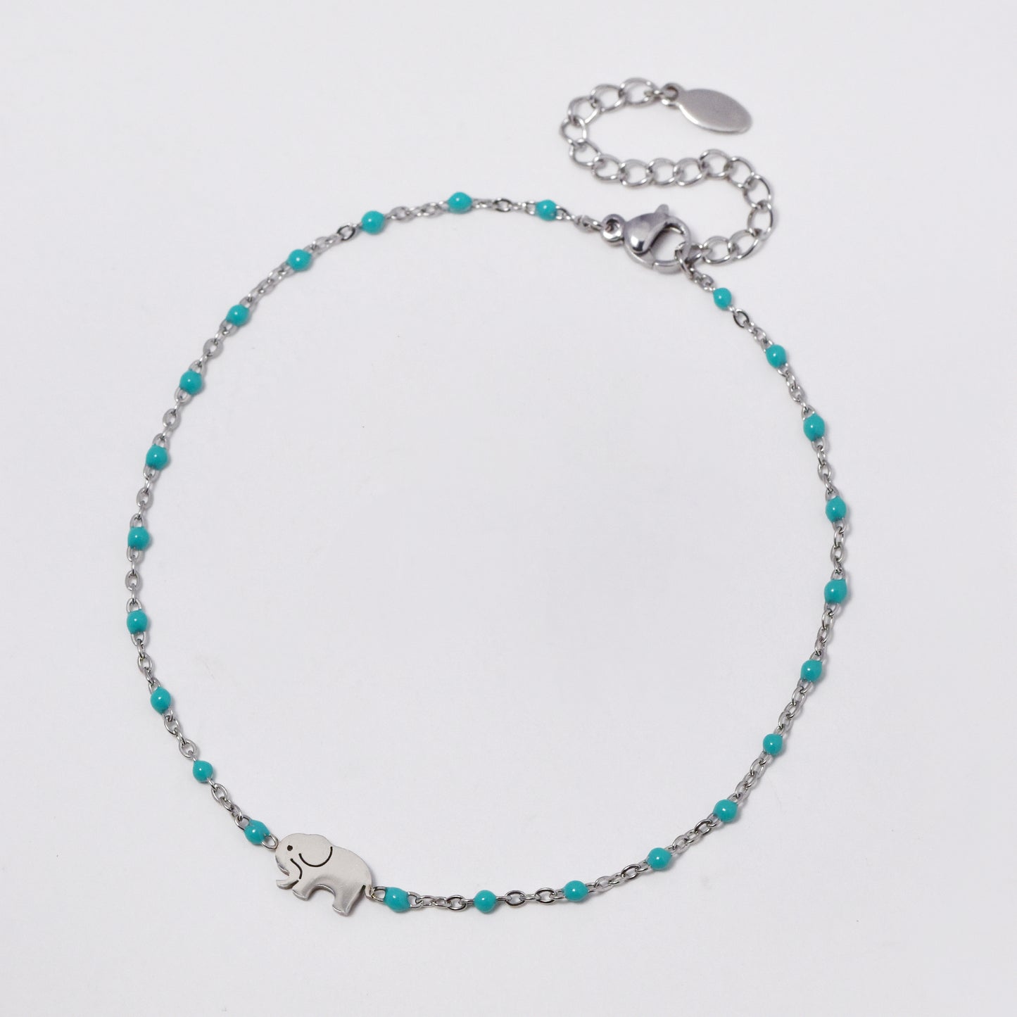 Stainless steel 19+5cm elephant charm enamel bead anklet - SSYA5330