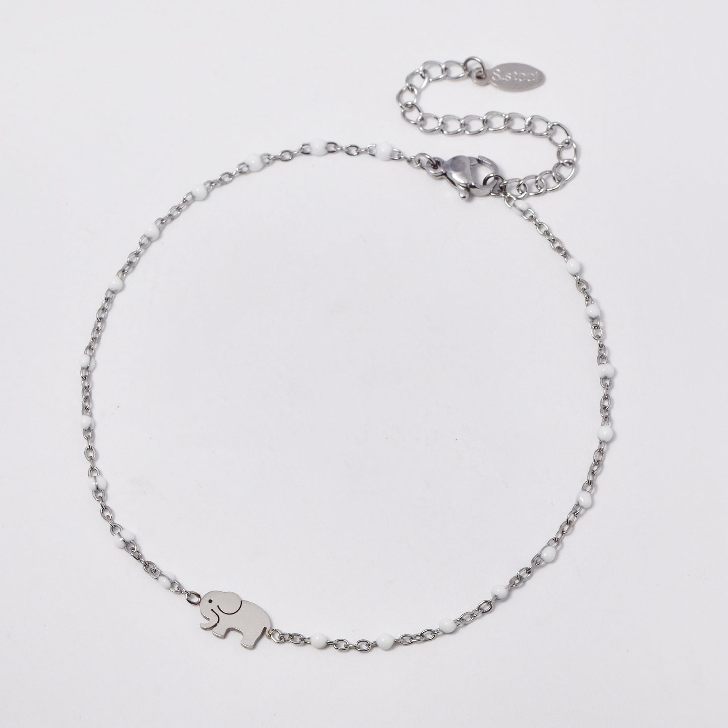 Stainless steel 19+5cm elephant charm enamel bead anklet - SSYA5330