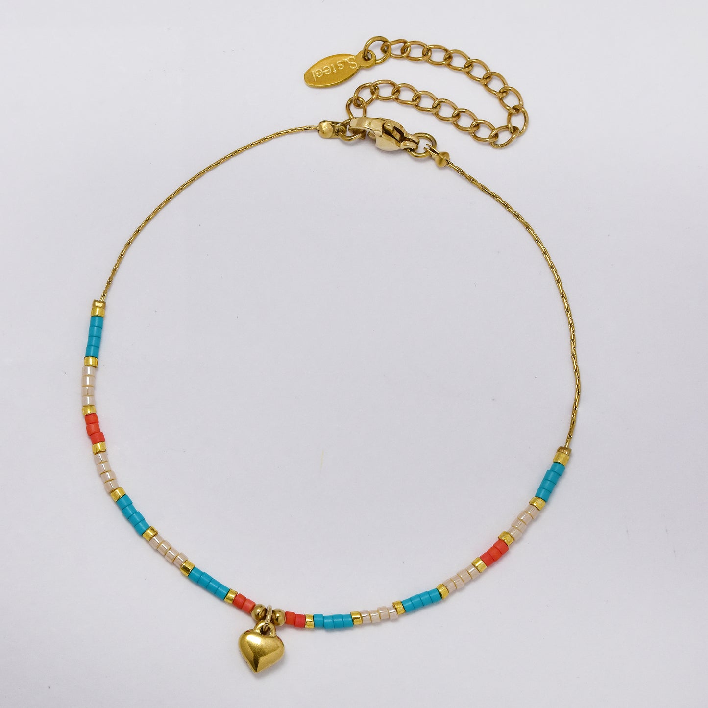 Beaded heart charm anklet - SSYA5359