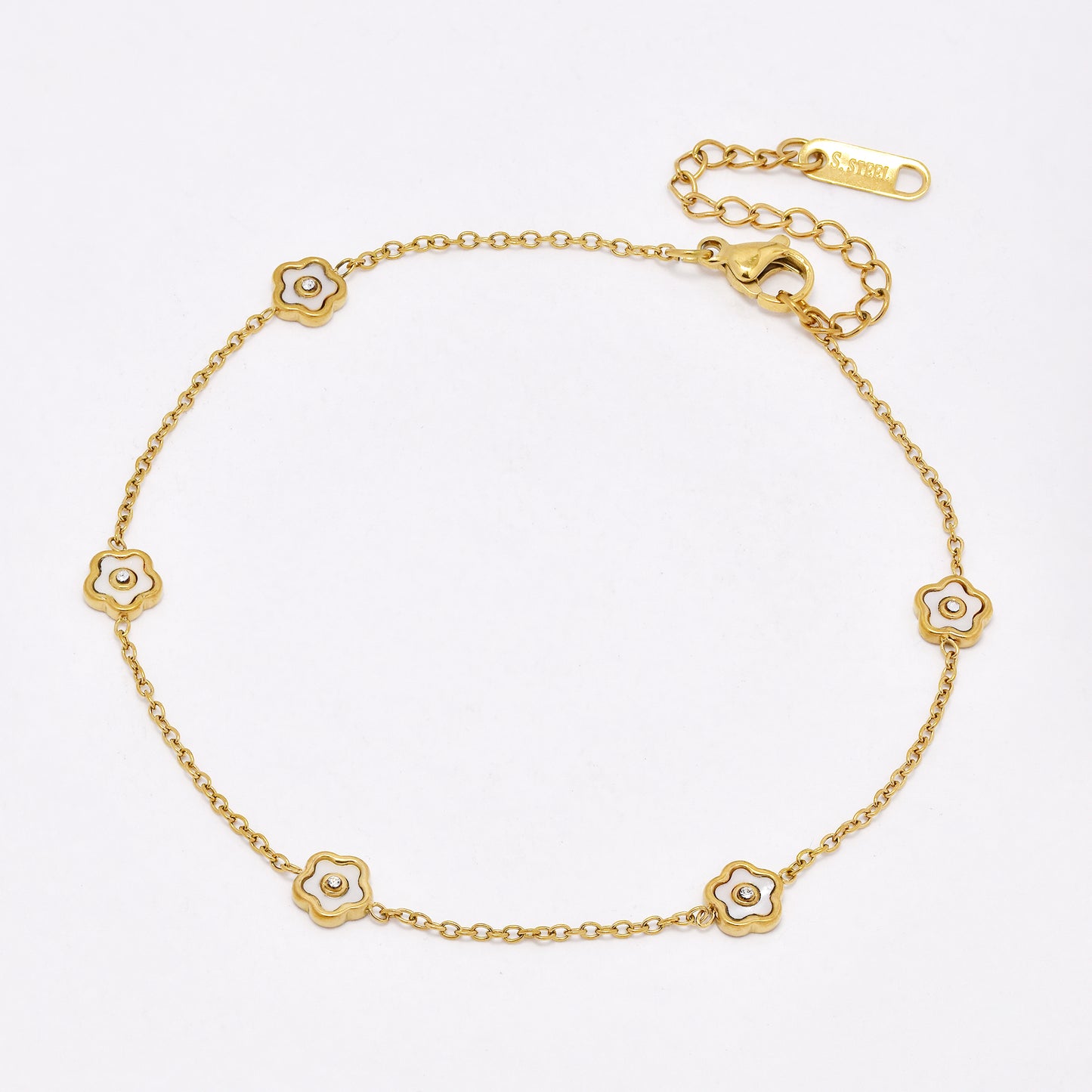 SSYA6543 - St Steel 21cm + 5cm flower anklet