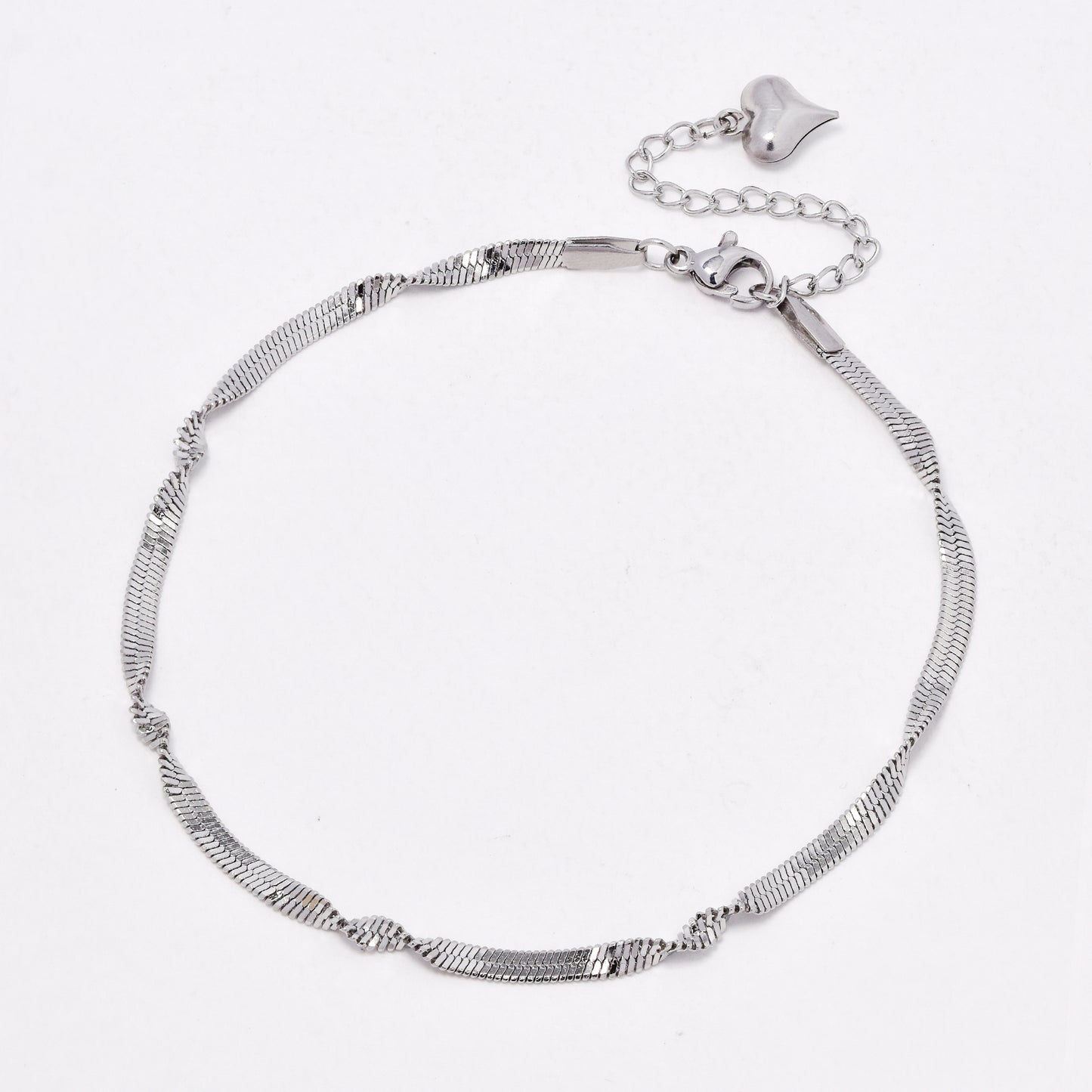 SSYA6550 - St Steel 22.5cm + 4.5cm x 3mm twisted herringbone anklet