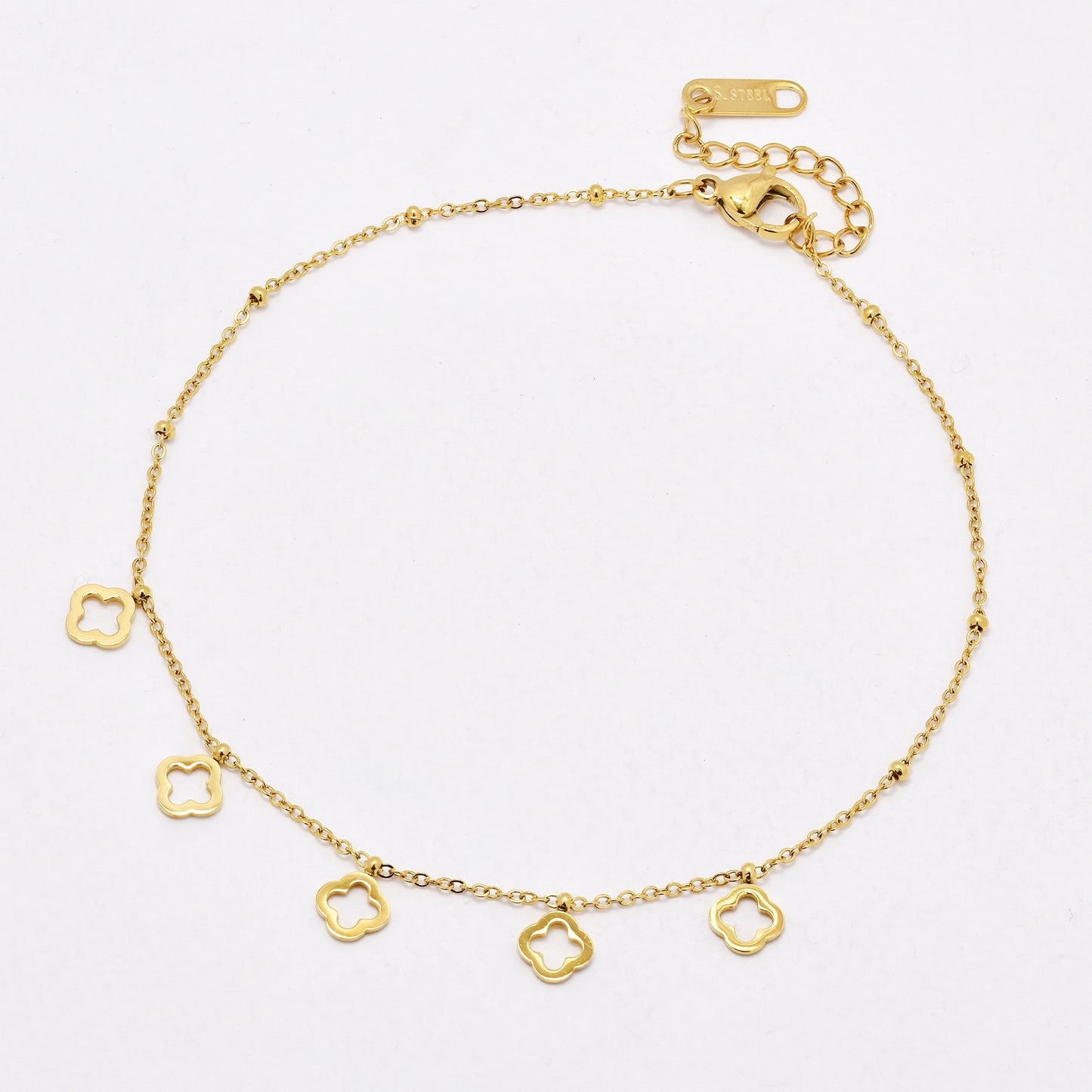SSYA6749 - St Steel clover ball chain anklet