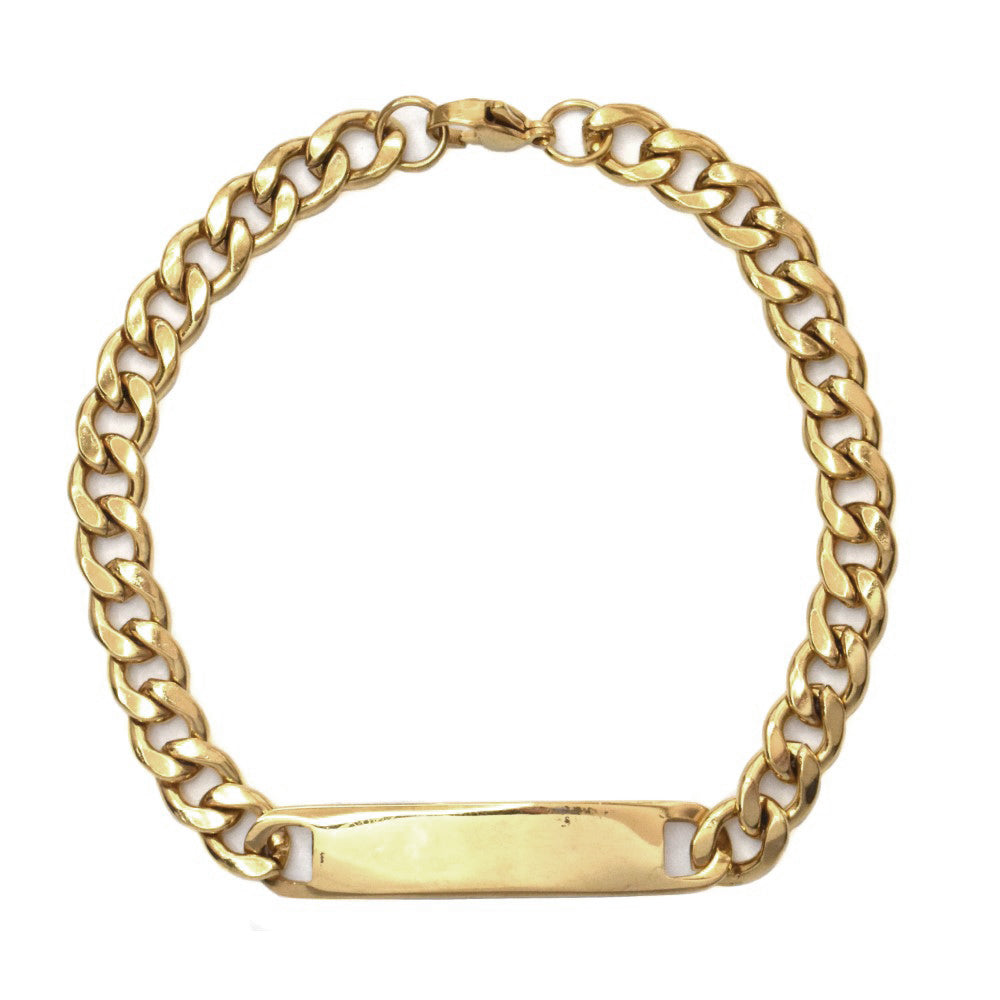 Stainless steel gold curb ID bracelet Length: 21cmWidth: 7mm - SSYB3541