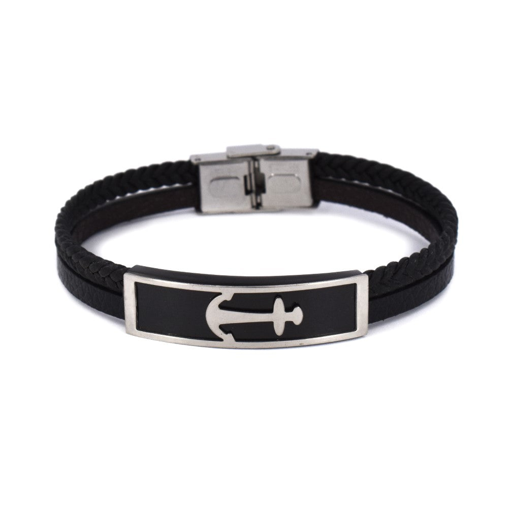Stainless steel anchor double row men's bracelet - SSYB4154