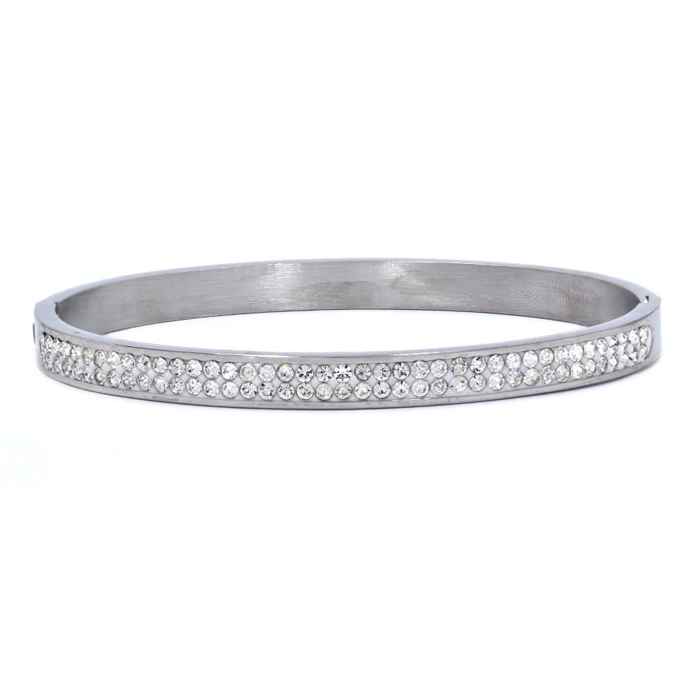 Stainless steel cubic zirconia bangle 69mm x 6mm - SSYB4525