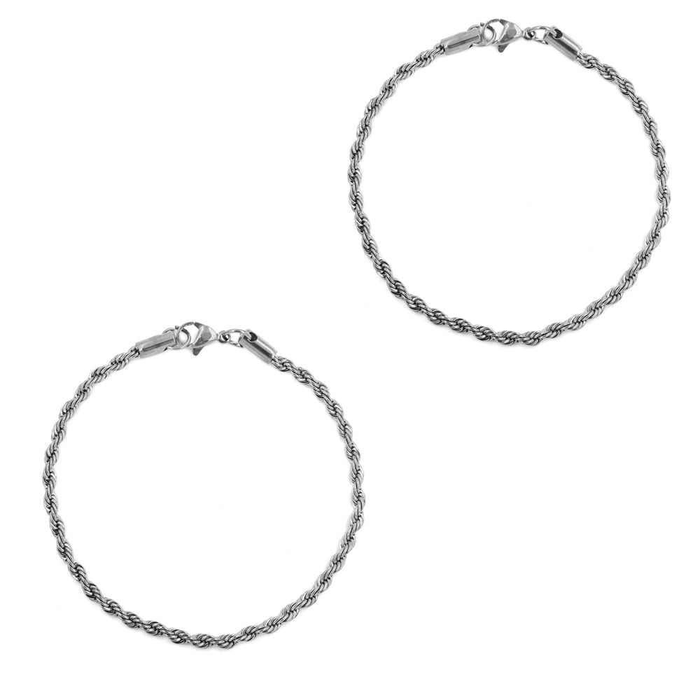 2 Pack stainless steel 19cm x 3mm rope bracelet - SSYB4678