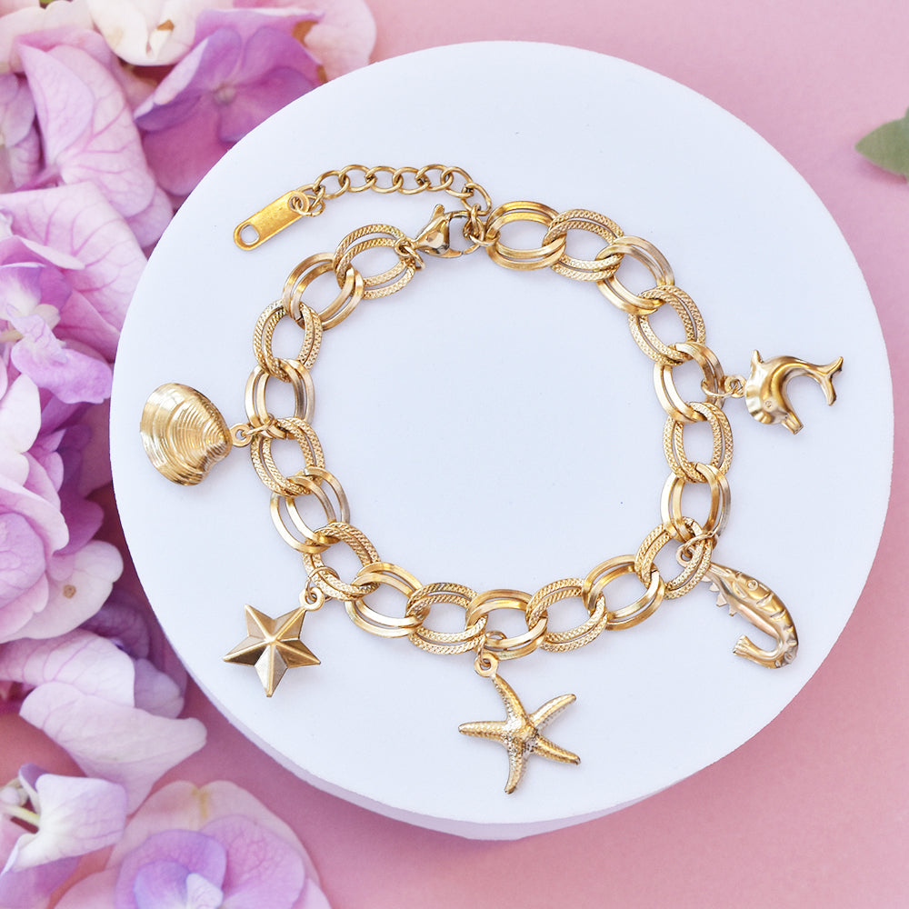 Stainless steel sea life charm bracelet - SSYB4726