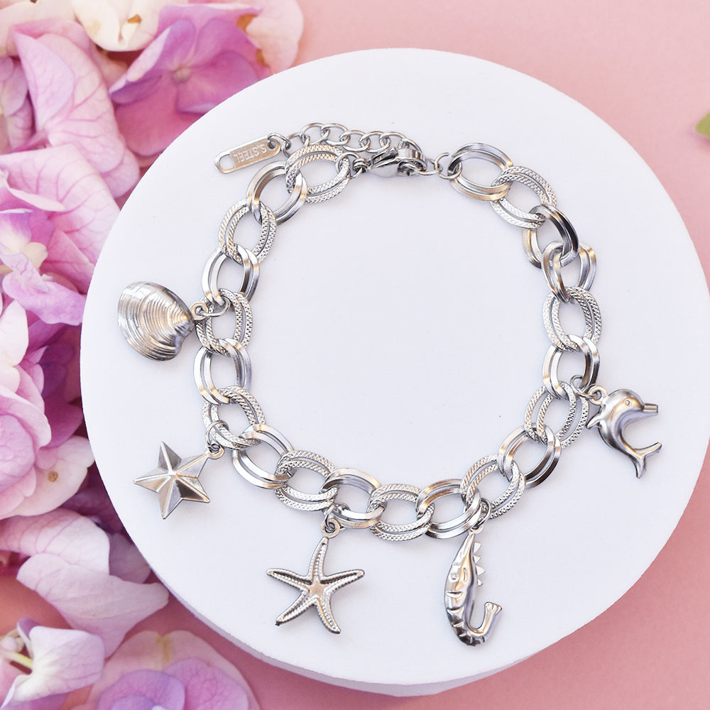 Stainless steel sea life charm bracelet - SSYB4726