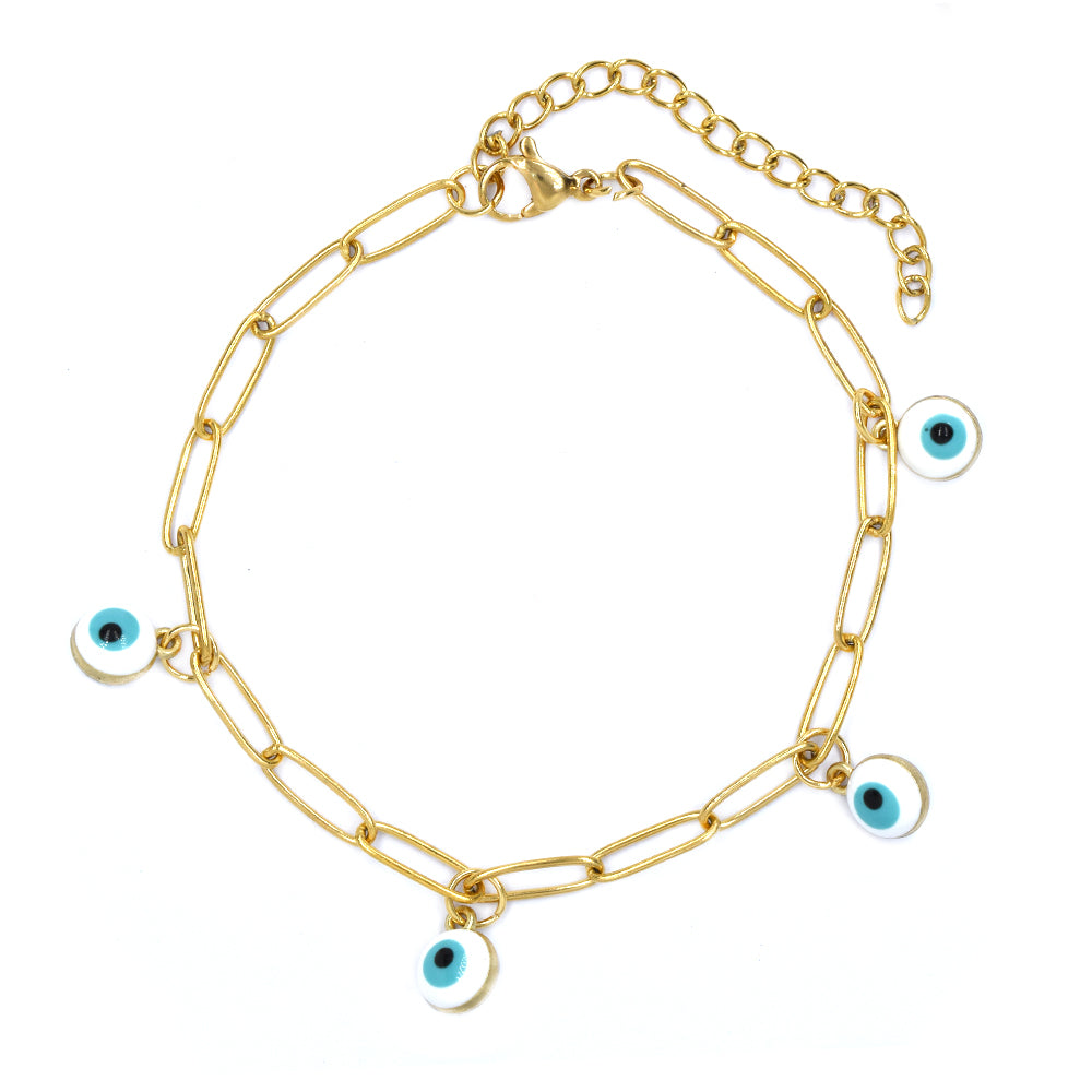 Stainless steel evil eye bracelet Length: 18cm + 5cm extension Width: 4mmCharms: 7mm - SSYB4727