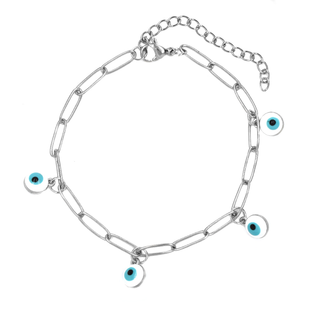 Stainless steel evil eye bracelet Length: 18cm + 5cm extension Width: 4mmCharms: 7mm - SSYB4727