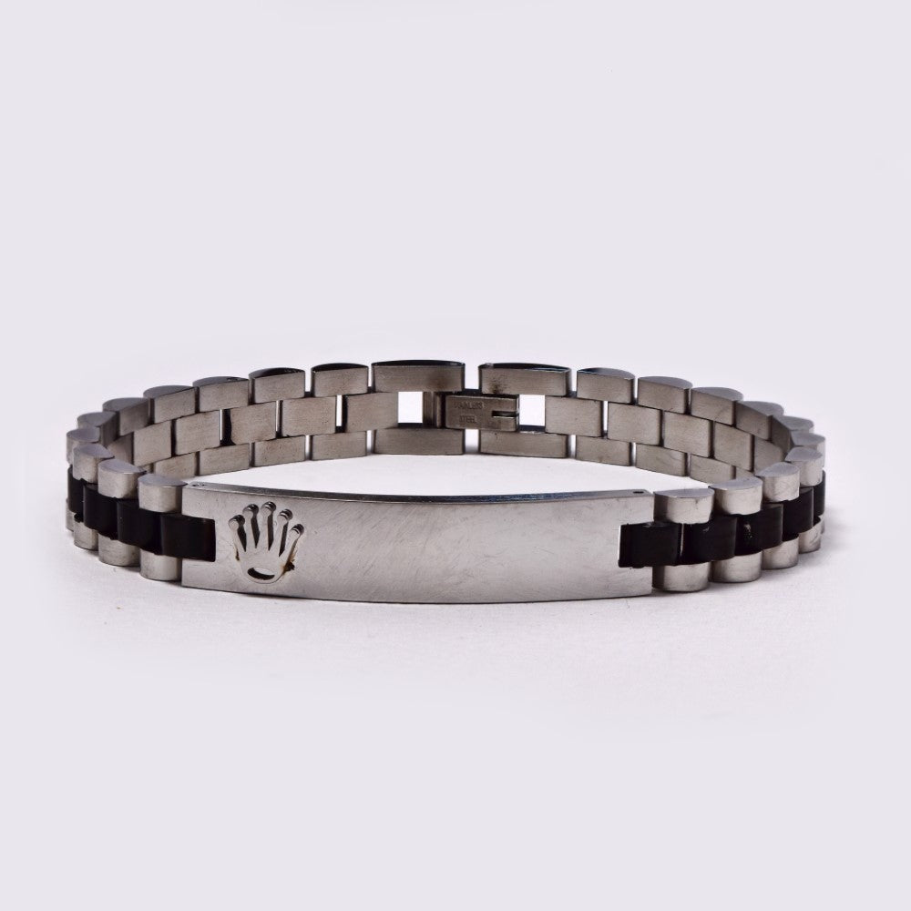 Stainless steel two-toned tube linked ID bracelet