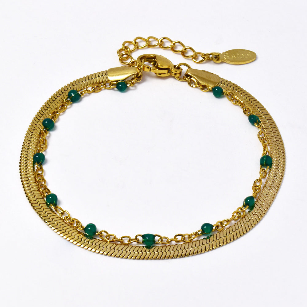 Stainless steel double layer bracelet with colour enamel beads 16+4cm - SSYB4931