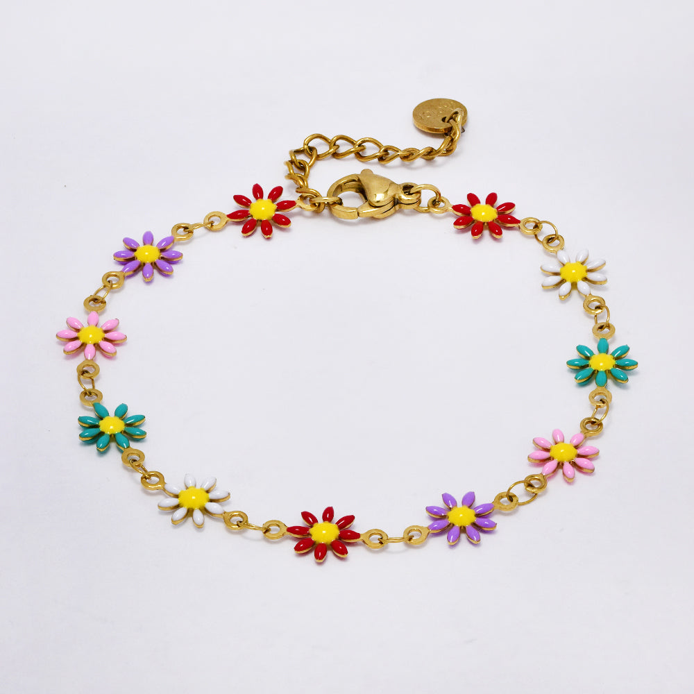 Multi colour enamel flower Stainless steel bracelet - SSYB5178