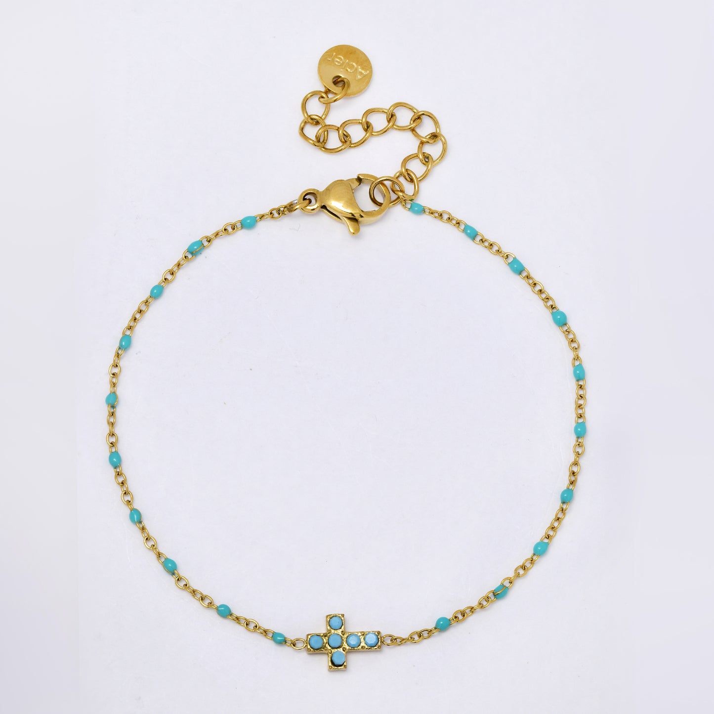 Stainless steel 15+3cm colour enamel beaded cross bracelet - SSYB5320