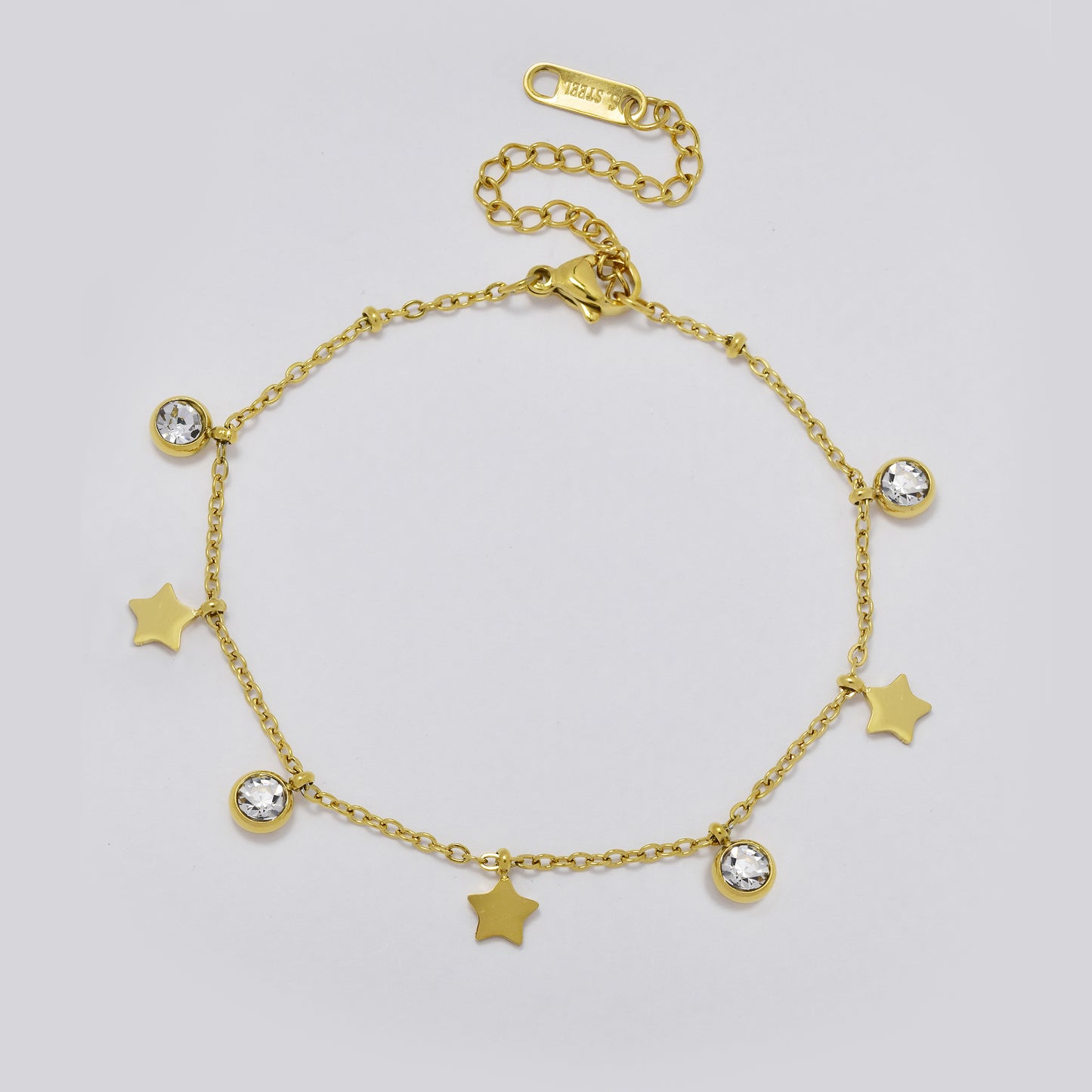 Stainless steel gold star and cubic zirconia charm bracelet - SSYB5472