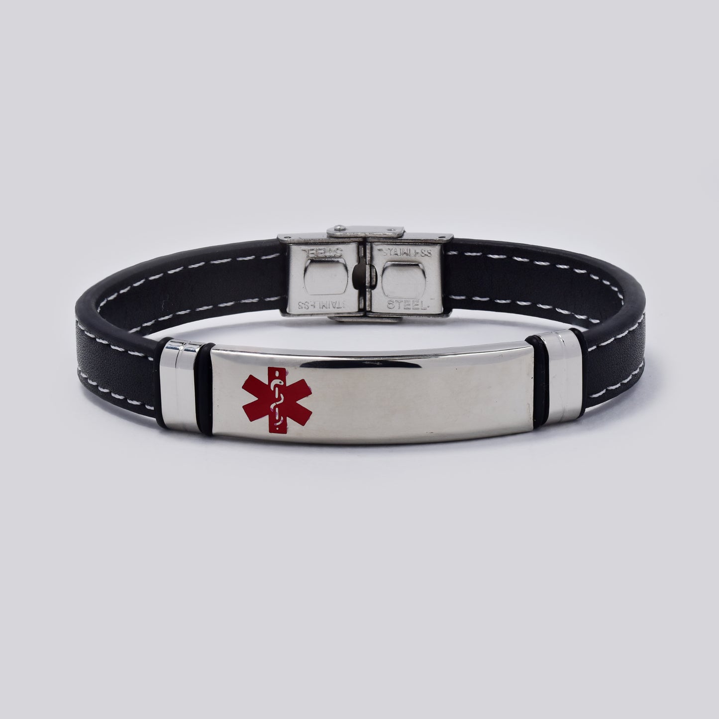 Stainless steel steel and leather medical bracelet - SSYB5483