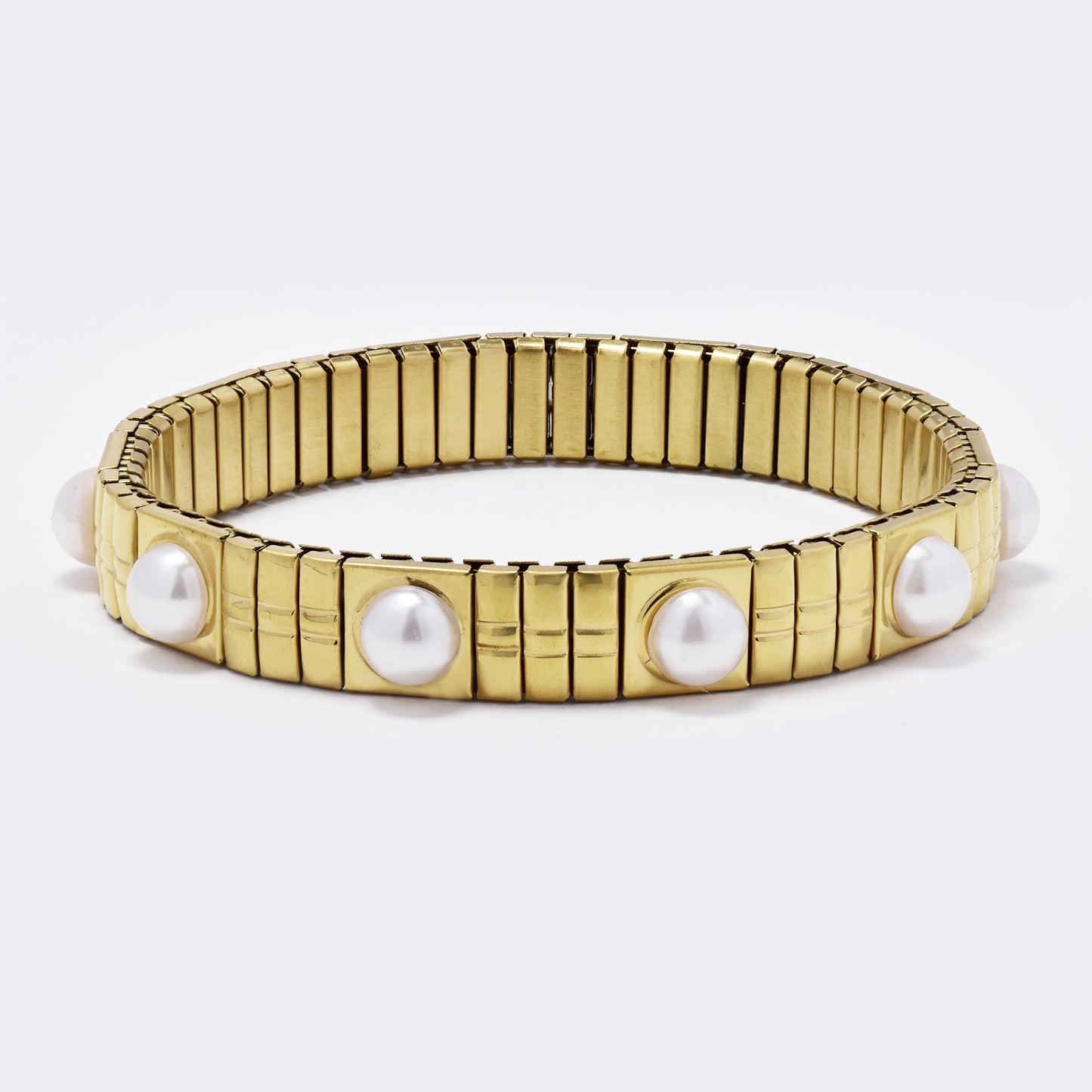 Stainless steel and faux pearl stretch bracelet - SSYB5485